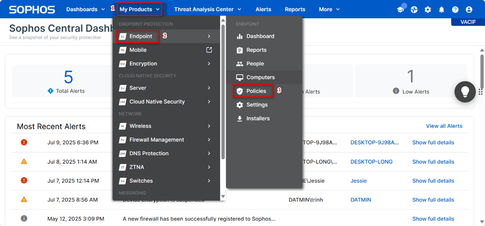 Read more about the article Hướng Dẫn Đặt Ngoại Lệ Cho Việc Kiểm Soát Thiết Bị Ngoại Vi Trên Sophos Central