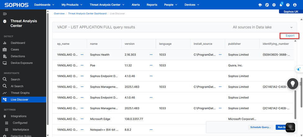 Read more about the article TÀI LIỆU TRUY VẤN CÁC ỨNG DỤNG ĐÃ CÀI ĐẶT TRÊN ENDPOINT QUA SOPHOS XDR (DATA LAKE)